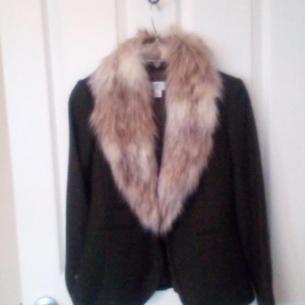 Loft Hunter Green Blazer with Faux Fox Coller
